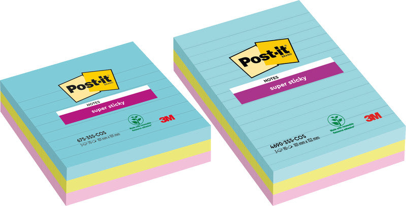 Post-it Super Sticky Haftnotizen – 101×152 mm – sortiert, 3×90 Blatt