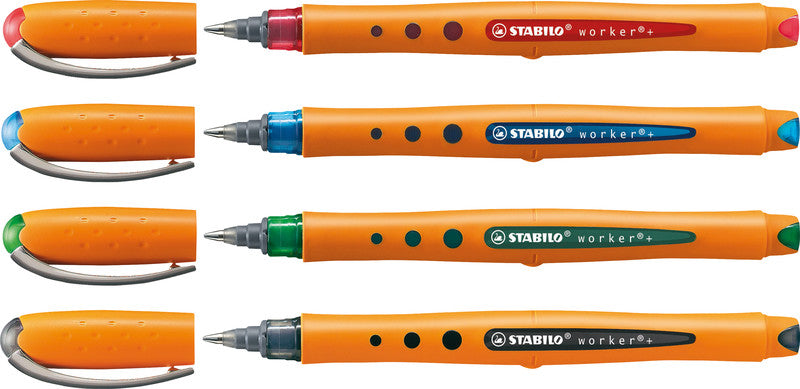 STABILO worker+ – Tintenroller, mit Kappe, 0,5 mm, rot