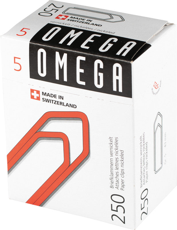 Omega Büroklammern – 43 mm – Metall, vernickelt – Silber – 250 Stück