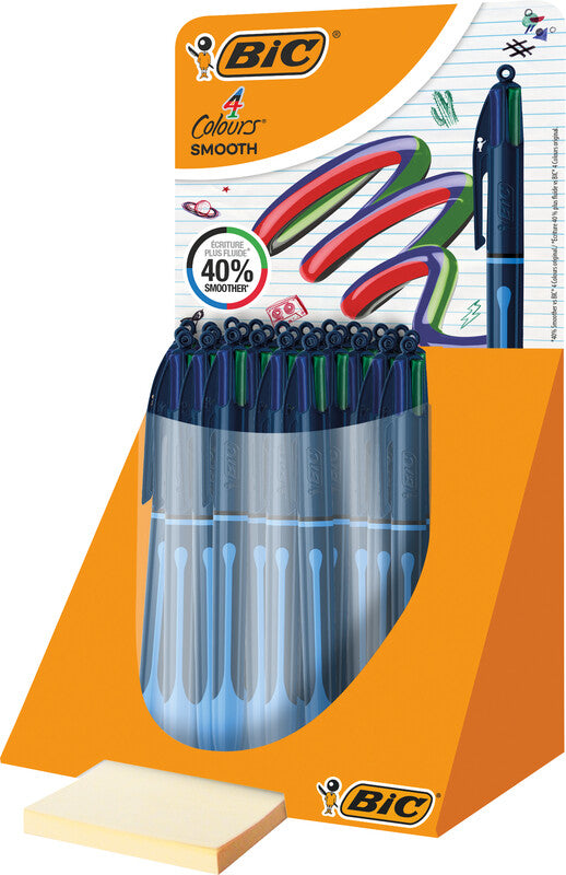 BIC 4 Farben Multifunktionskugelschreiber – 4 Farben (Schwarz/Blau/Rot), Spitze 0,32 mm, Schiebemechanik, nachfüllbar