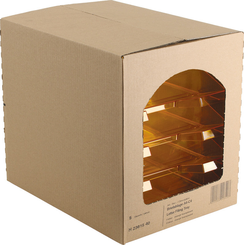 Helit Briefkorb – mit Beschriftungsfeld, hochglänzend, orange transparent, B 245 × H 67 × T 347 mm