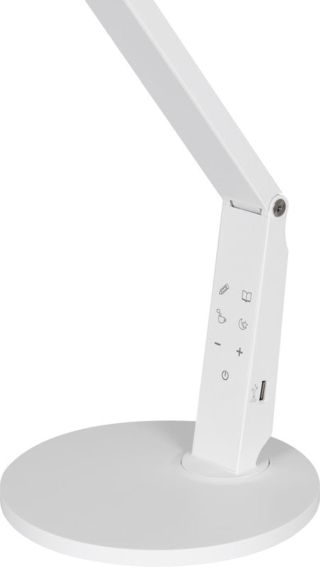 Hansa LED Tischleuchte Vario Plus – USB-Anschluss, dimmbar – 2700–6400 K – 620 lm 10 W – Weiss Metall