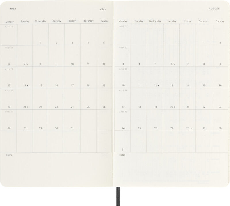 Moleskine Softcover Schüleragenda – 1 Woche pro Seite, gebunden, 13 × 21 cm, 18 Monate Juli–Dezember, schwarz, FSC