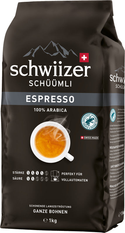 Schwiizer Schüümli Bohnenkaffee Espresso – 1 kg – Arabica – Mittlere Röstung – Intensität 4/5