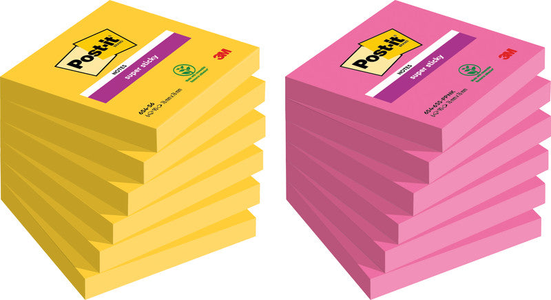 Post-it Super Sticky Haftnotizen – 76×76 mm – gelb, 6×90 Blatt, PEFC