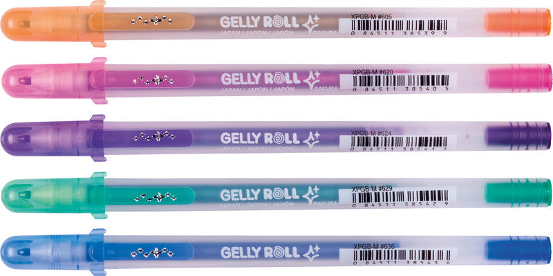 Sakura Gelly Shadow Gelschreiber 5er Set – 5 Farben, 0,7 mm, für dunkles Papier, Kappe