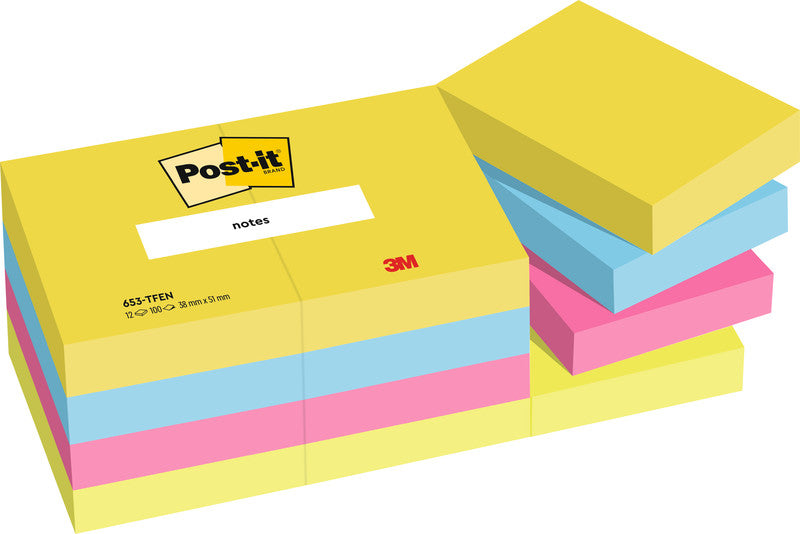 Post-it Haftnotizen – 51×38 mm – sortiert, 12×100 Blatt, PEFC