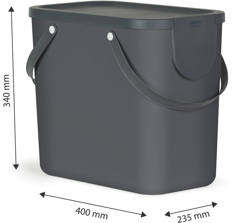 Rotho Abfallcontainer – 25 l – mit Deckel – Kunststoff, Anthrazit – B × H × T 235 × 340 × 400 mm