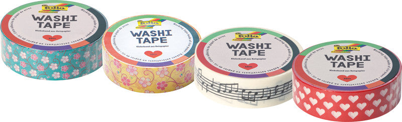 Folia Washi Tape – wiederablösbar, beschriftbar, Papier, 15 mm × 10 m, mehrfarbig