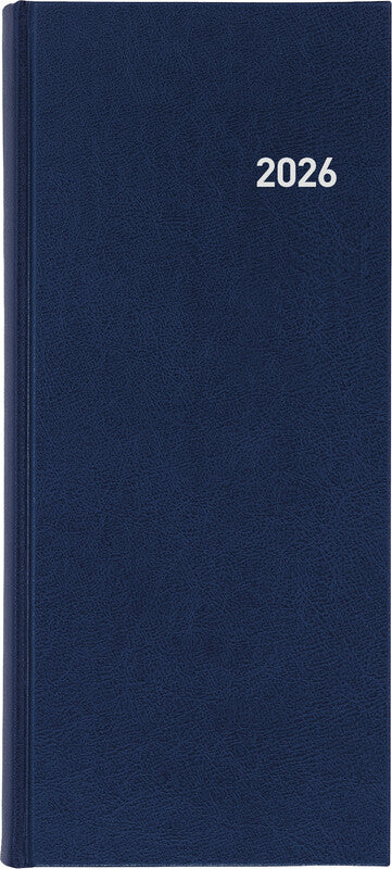 Biella Le Jour Agenda – 1 Tag pro Seite, gebunden, 13,5 × 31,5 cm, 2026, 1/4-Stunden-Takt, Dunkelblau, FSC