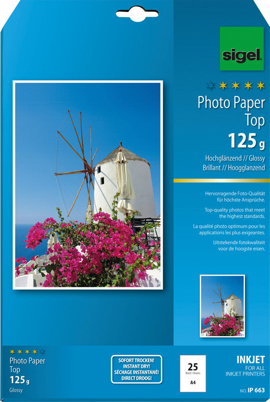 Sigel Fotopapier – hochglänzend, A4, 125 g/m², 25 Blatt – für Inkjet-Drucker