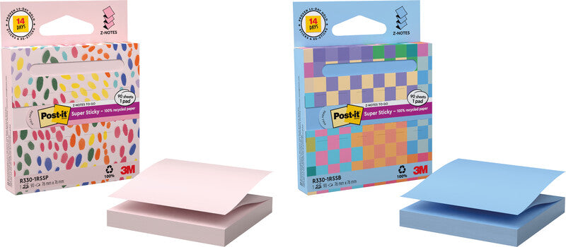Post-it Haftnotizen Z-Notes Recycling – 76×76 mm – Blau, 90 Blatt, Recyclingpapier