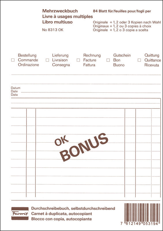Favorit Formularblock – Deutsch, Französisch, Italienisch, 84 Blatt, A5