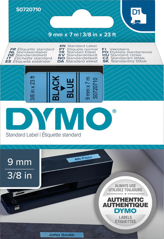 DYMO Schriftband – 9 mm × 7 m, blau, schwarz – für LabelPoint: 200, 250, 300, u. a.
