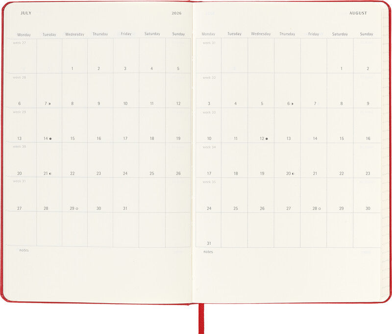 Moleskine Schüleragenda – 1 Woche pro Seite, gebunden, 13 × 21 cm, Aug–Jul, scharlachrot, FSC