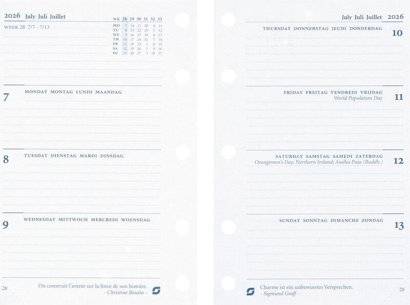 Succes Mini Jahresinhalt Kalender‑Einlage – 1 Woche/2 Seiten, 5‑fach, 6,7 × 10,4 cm, 2026