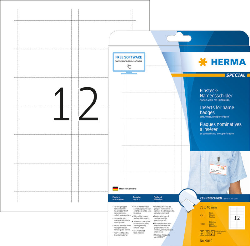 HERMA Druckkarten 75 × 40 mm, 170 g/m², weiss, Papier – für Inkjet, Laser, Kopierer – 300 Karten