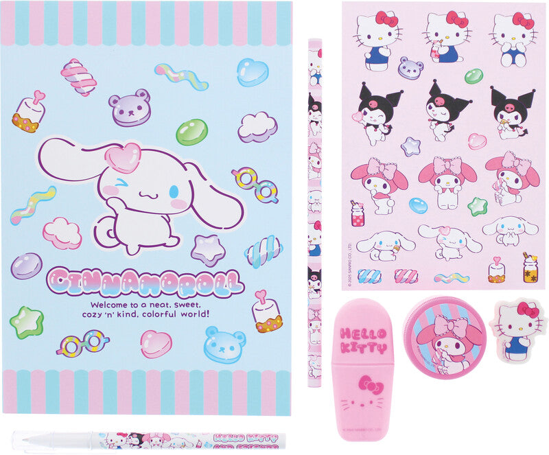 Kitty sweets Schreibset – 7-teilig – mit Kugelschreiber, Bleistift, Textmarker – im Etui – mehrfarbig