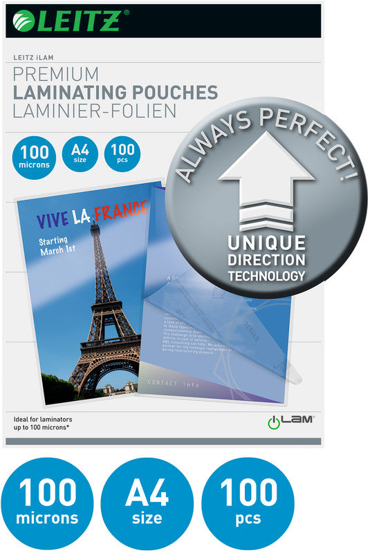 Leitz Laminierfolien A4, glänzend – 100 µm, 216 × 303 mm, 100 Stk.