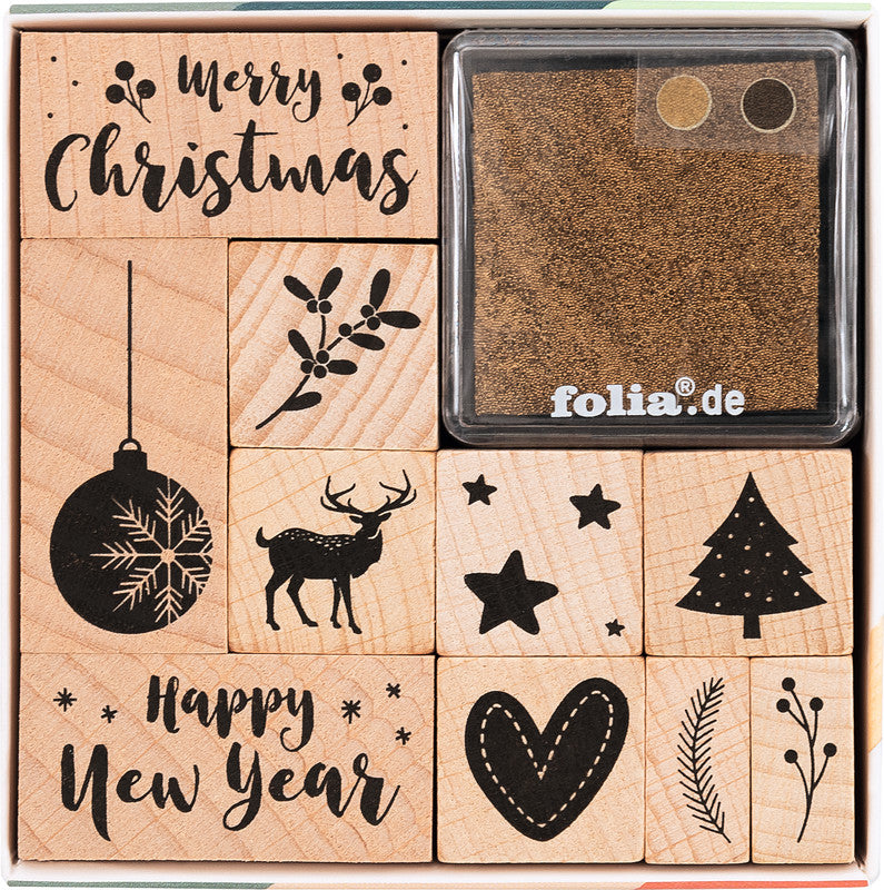 Folia Motivstempel-Set – Weihnachten, 11 Teile, 2 Kissen, sortiert