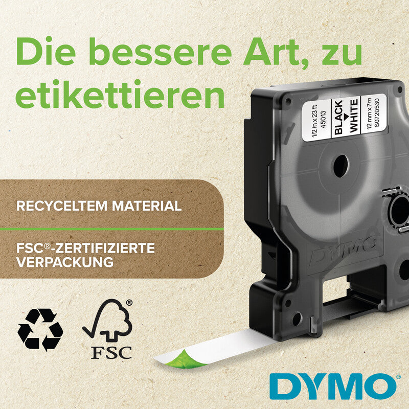 Keine marke eos Dymo Schriftband – 9 mm × 7 m, weiss, schwarz – für Dymo LabelPoint: 200, 250, 300 und weitere