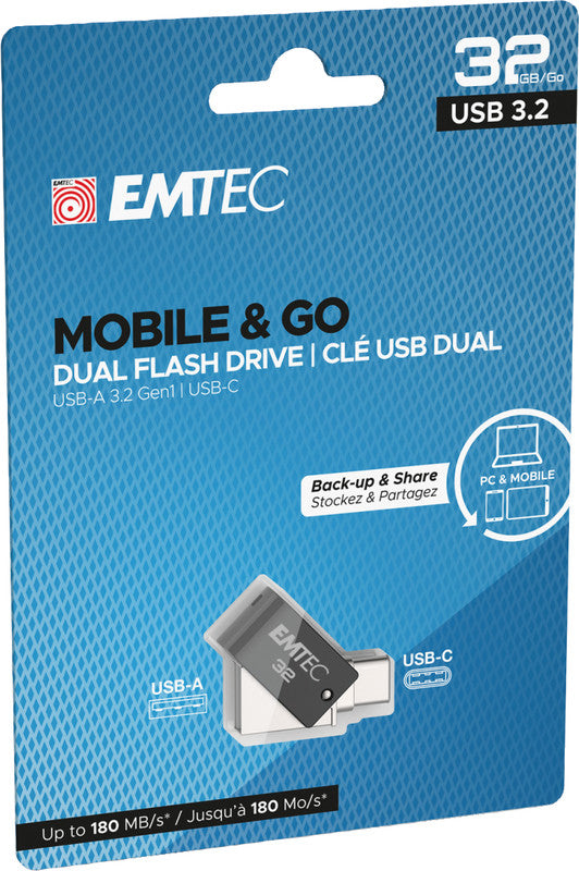 Emtec T260C USB-Stick – 32 GB, USB 3.2, silber/schwarz