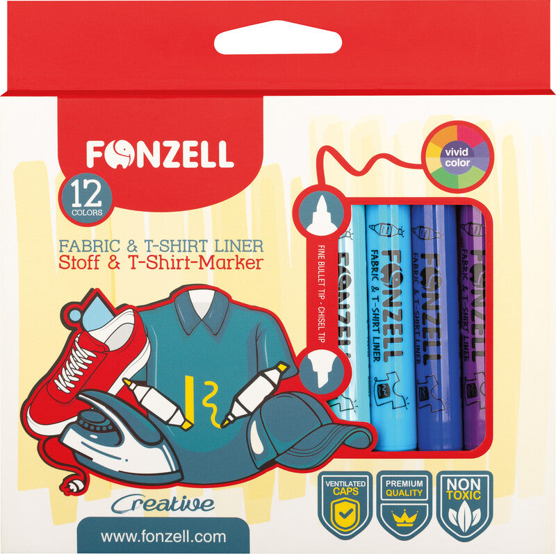Fonzell Textilmarker für Permanentmarker – sortiert, 12er Pack