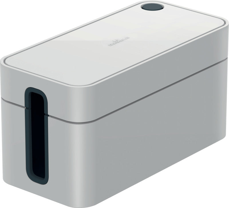 Durable Kabelbox Box S – 246 × 128 mm, Kunststoff, Grau, rutschfeste Gummifüsse, für 3fach-Steckdosenleiste