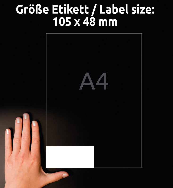 Avery Druckeretiketten, 105 mm × 48 mm, weiss, Papier, permanent, 120 Etiketten (10 Blatt)