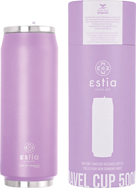 Estia Thermobecher – 5 dl – Edelstahl, isoliert, mit Strohhalm – Lavendelviolett