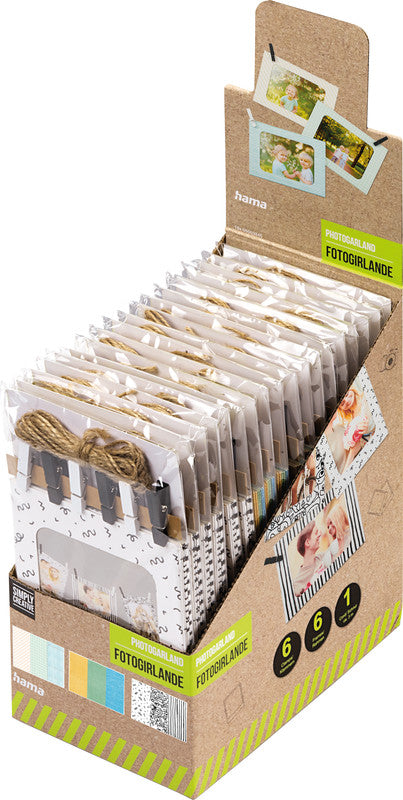 Hama Fotogirlande, Papier, sortiert, 10 × 15 cm, Länge 300 cm, mit Holzklammern – eco:plus