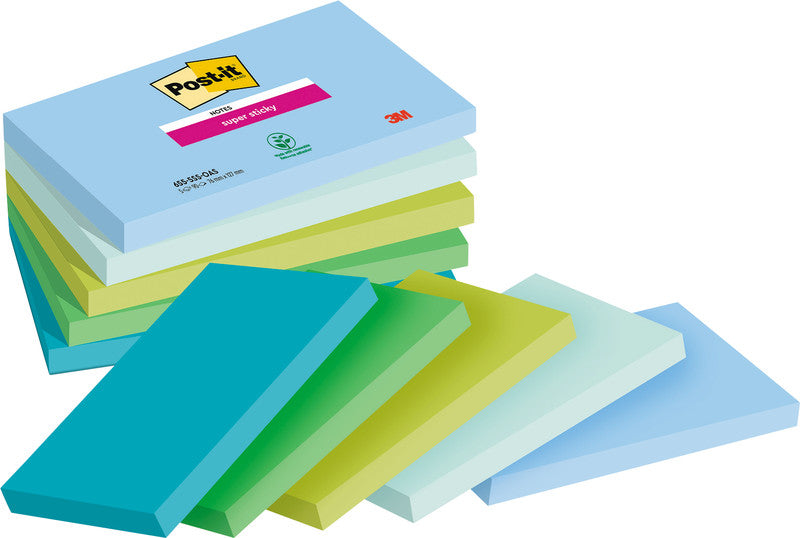 Post-it Super Sticky Haftnotizen – 127×76 mm – sortiert, 5×90 Blatt, PEFC