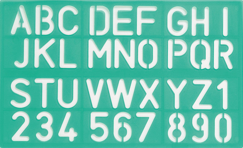 Linex Schriftschablone – Zeichenhöhe 10/20/30 mm, Kunststoff, grün, 3-teiliges Set, mit Tuschenoppen