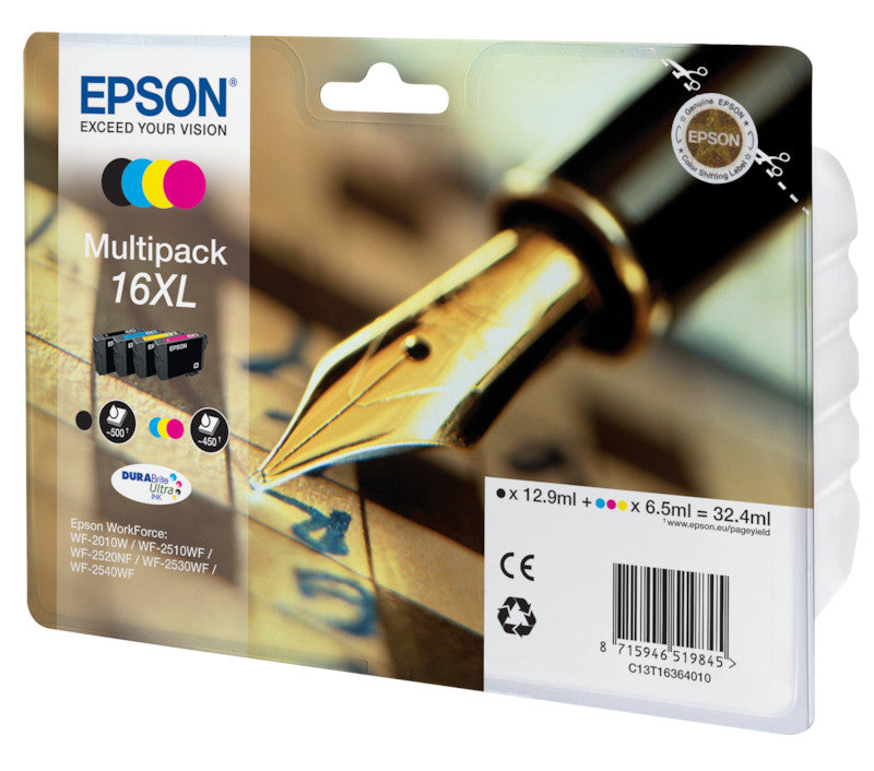 Epson Tintenpatronen-Multipack 16XL, CMYK, XL, 4er-Pack – für Inkjetdrucker/Multifunktionsgeräte
