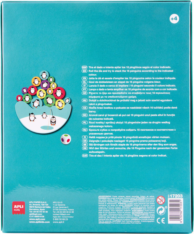 APLI Kids Balancierspiel Pinguin – ab 1 Spieler, ab 4 Jahren, 16 Teile, 227 × 270 × 35 mm, MDF, mehrfarbig