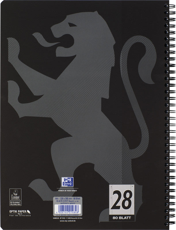 Oxford Collegeblock, Karton, 80 Blatt, 4-fach gelocht, perforiert, 90 g/m² – Schwarz, für SCRIBZEE App