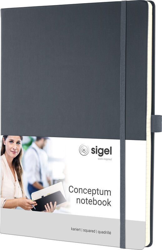 Sigel Notizbuch A4, kariert, Fadenheftung, Hardcover, 194 Seiten, 80 g/m² – dunkelgrau