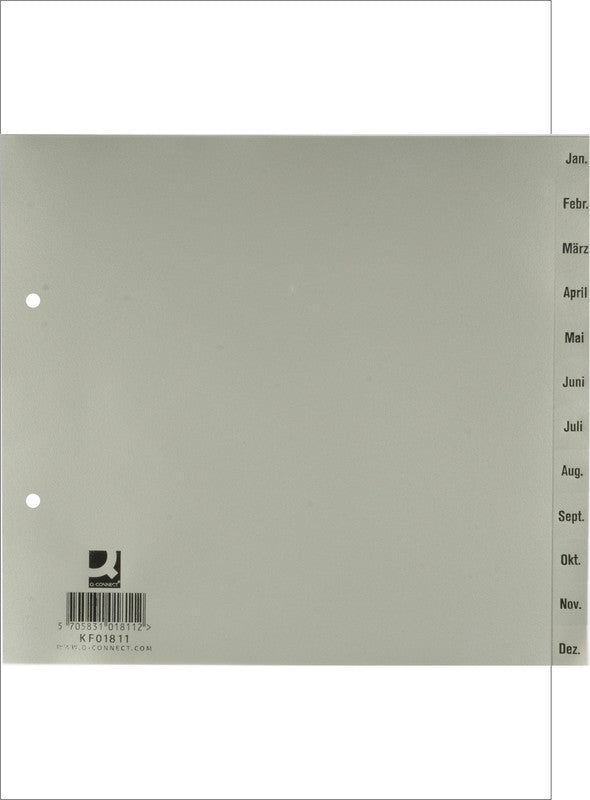 Q-CONNECT Teilregister – für A4, halbe Höhe, Kunststoff, Jan.–Dez., 12-teilig, grau, 2-fach