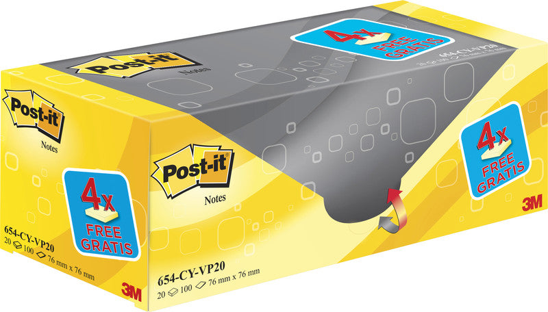 Post-it Haftnotizen – 76×76 mm – Gelb, 20×100 Blatt, PEFC