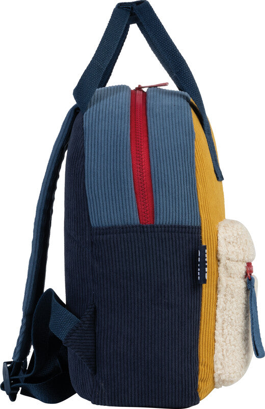 Glühwürmchen Elena – Kindergartenrucksack, Ocker/Blau, 7 l, 24×30×10 cm, mit Namensschild
