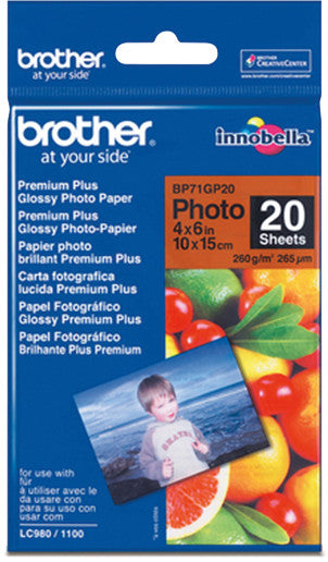 Brother BP71 Fotopapier – glänzend, 100 × 150 mm, 260 g/m², 20 Blatt, einseitig – für Inkjet-Drucker