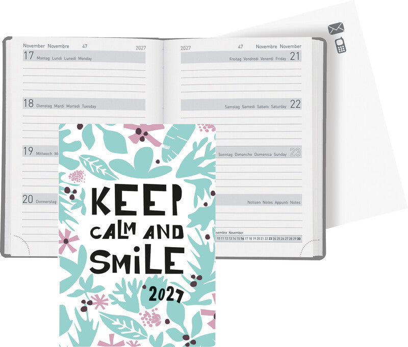 Biella Memento Trend Agenda – 1 Woche/2 Seiten, gebunden, 10,1 × 14,2 cm, 2027, Smile, FSC