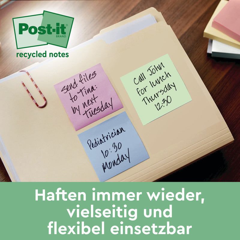 Post-it Haftnotizen Recycling Tower – 76×76 mm – sortiert, 16×100 Blatt, PEFC