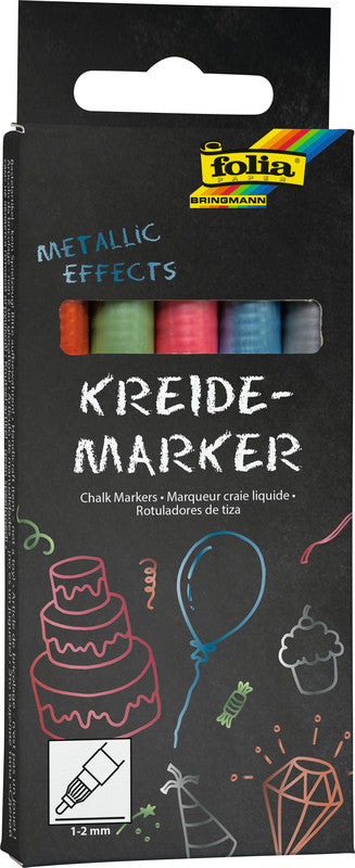 Folia Kreidemarker – Rund, 1–2 mm – 5er-Set, Metallic Effects