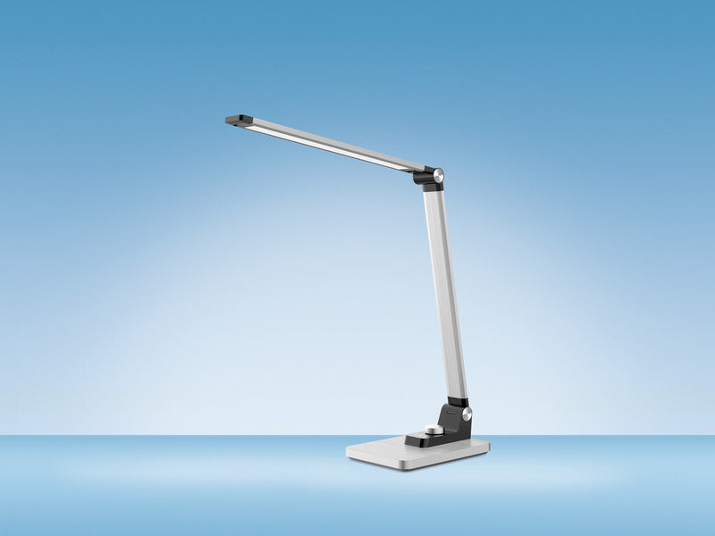Hansa LED-Tischleuchte Breeze – stufenlos dimmbar, dreh-/neigbar – 3000–5800 K – 450 lm, 9 W – silber, ABS