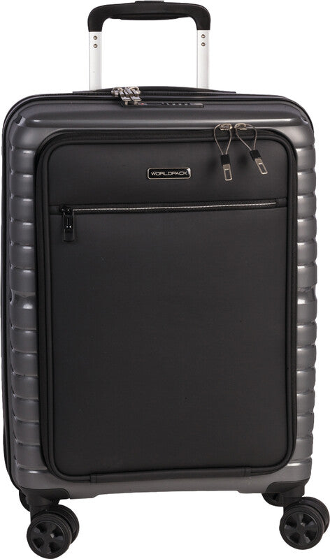 Worldpack Trolley Handgepäck – Hartschale PP, 4 Doppelrollen, Dunkelgrau, 38 × 55 × 23 cm