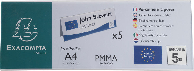 Exacompta Namensschild – 300 × 70 mm – Acryl – Weiss – 5 Stk.