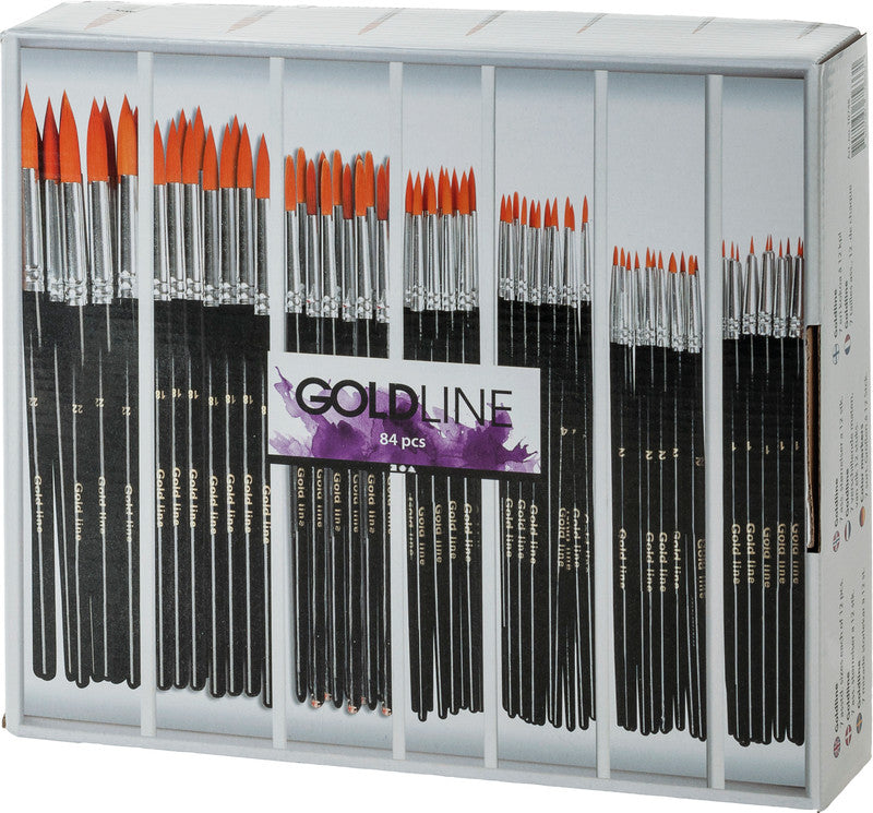 Noname Pinselset – schwarz, grössensortiert, Länge 140 mm, 84er-Pack, für Aquarell-, Acryl- und Hobbyfarben