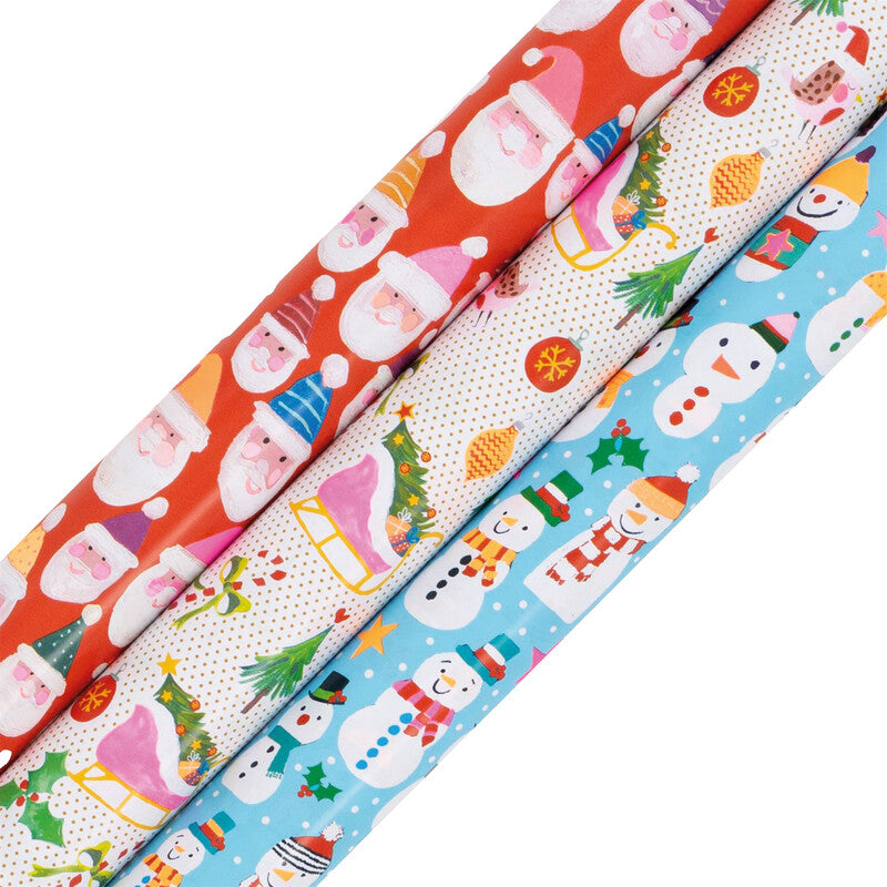 Glick Geschenkpapier – Schneemänner & Schlitten – 3 Motive sortiert – 700 × 4000 mm