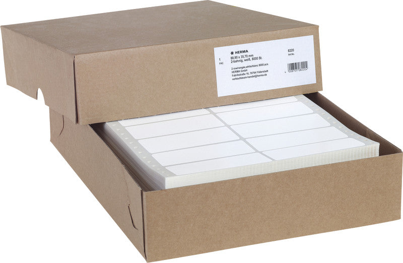 HERMA Etiketten A4 88,9 × 35,7 mm – Papier, matt, weiss – permanent haftend – Punktmatrix – 8'000 Stk. – FSC‑